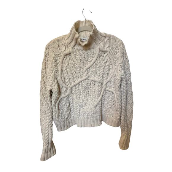 Zara Small Cream Sweater - Chunky Cable Knit - turtleneck - Picture 4 of 5